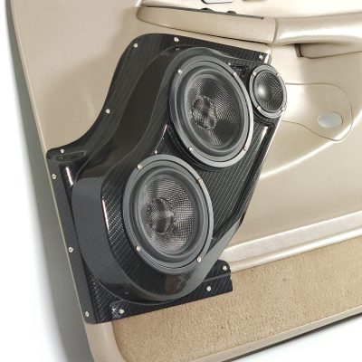 Front Door Custom Speaker Pods for the 2000-2006 Cadillac Escalade Chevrolet Avalanche Silverado Tahoe Suburban GMC Sierra Yukon to hold Dual 6.5 in and 3.5 in  speakers for car audio installation upgrade