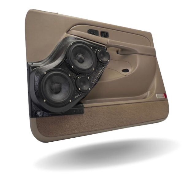 left ortho Speaker Upgrade for the Front Door of your 2000-2006 Chevrolet Tahoe, Suburban, Avalanche, Silverado. GMC Yukon, Sierra. Cadillac Escalade. Easy installation of a Dual 6.5" Midrange and Dual 3.5" Super Tweeter for the most powerful car stereo possible.