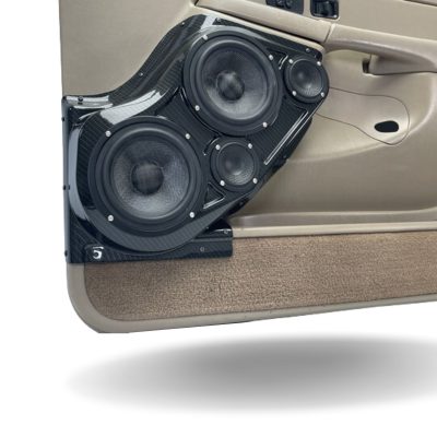 Front Door Custom Speaker Pods for the 2000-2006 Cadillac Escalade Chevrolet Avalanche Silverado Tahoe Suburban GMC Sierra Yukon to hold Dual 6.5 in and Dual 3.5 in  speakers for car audio installation upgrade