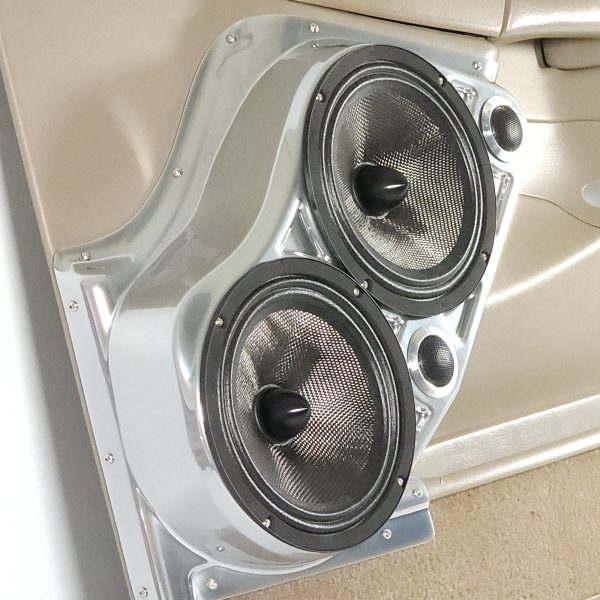 left ortho Speaker Upgrade for the Front Door of your 2000-2006 Chevrolet Tahoe, Suburban, Avalanche, Silverado. GMC Yukon, Sierra. Cadillac Escalade. Easy installation of a Dual 8" and Dual Tweeter for the most powerful car stereo possible.