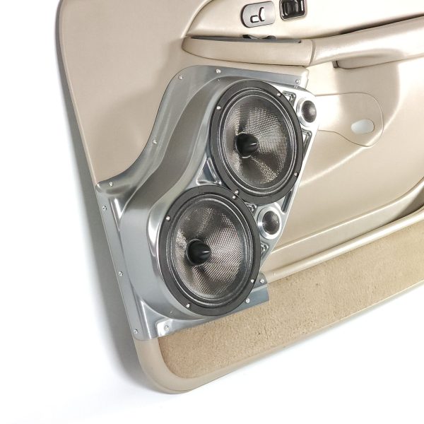 Front Door Custom Speaker Pods for the 2000-2006 Cadillac Escalade Chevrolet Avalanche Silverado Tahoe Suburban GMC Sierra Yukon to hold Dual 8.0 in and Dual 2.0 in  speakers for car audio installation upgrade