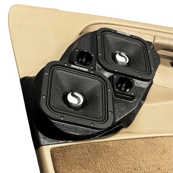 Front Door Custom Speaker Pods for the 2000-2006 Cadillac Escalade Chevrolet Avalanche Silverado Tahoe Suburban GMC Sierra Yukon to hold Dual 7.0 in and Dual 2.0 in  speakers for car audio installation upgrade