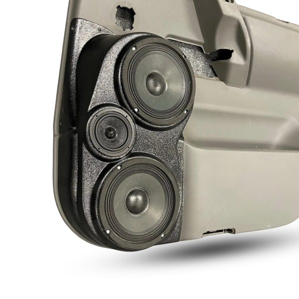 Rear Door Custom Speaker Pods for the 2004-2007 Infiniti QX56 Nissan Armada Titan to hold Dual 6.5 in and 3.5 in speakers for car audio installation upgrade