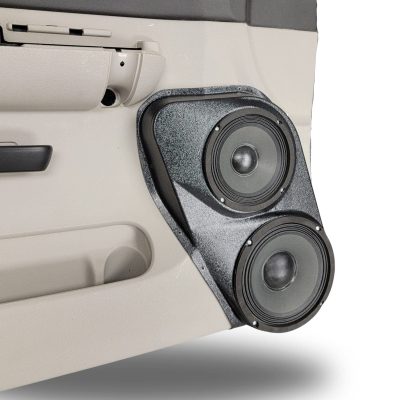 Front Door Custom Speaker Pods for the 2007-2009 Chevrolet Silverado GMC Sierra to hold 8.0 in and 6.5 in speakers for car audio installation upgrade