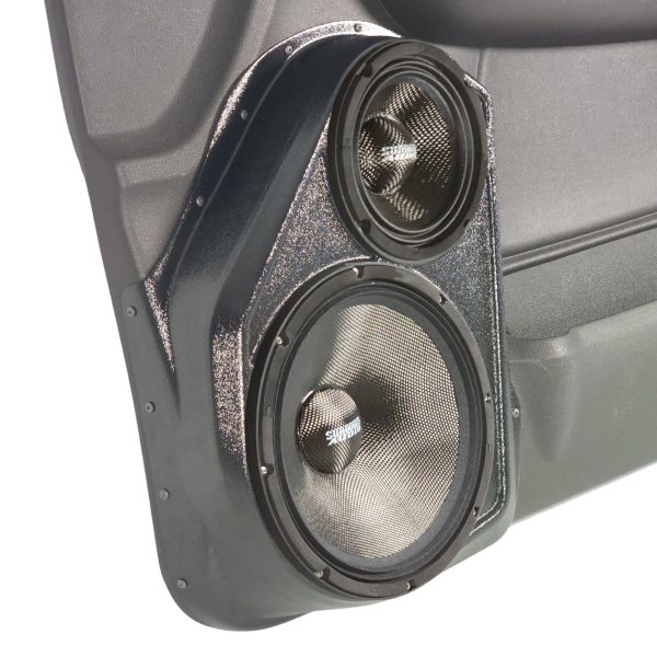 left ortho Speaker Upgrade for the Front Door of your 2007-2009 Chevrolet Tahoe, Suburban, Avalanche, Silverado. GMC Yukon, Sierra. Cadillac Escalade. Easy installation of a 10" and 6.5" Midrange for the most powerful car stereo possible.