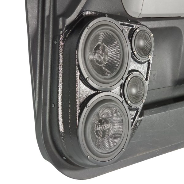 left ortho Speaker Upgrade for the Front Door of your 2007-2013 Toyota Tundra. Easy installation of a Dual 6.5" Midrange and Dual 3.5" Super Tweeter for the most powerful car stereo possible.