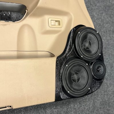 Front Door Custom Speaker Pods for the 2008-2010 Infiniti QX56 Nissan Armada to hold Dual 6.5 in and 3.5 in speakers for car audio installation upgrade