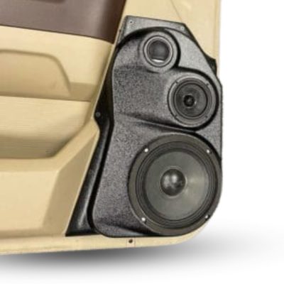 Front Door Custom Speaker Pods for the 2009-2018 Dodge Ram to hold 6.5 in and 3.5 in and 2.0 in speakers for car audio installation upgrade
