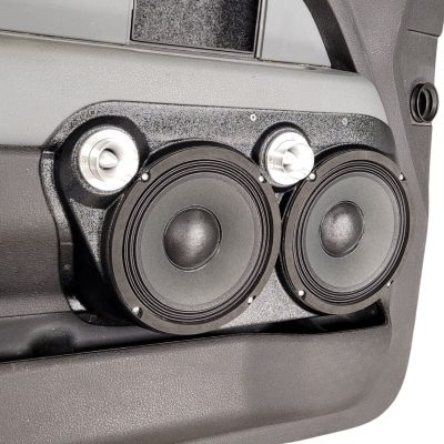 Front Door Custom Speaker Pods for the 2009-2014 Ford F-150 to hold Dual 8.0 in and Dual 2.0 in speakers for car audio installation upgrade