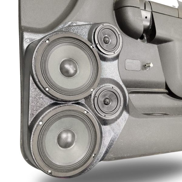 left ortho Speaker Upgrade for the Front Door of your 2007-2013 Chevrolet Silverado, GMC Sierra. Easy installation of a Dual 6.5" Midrange and Dual 3.5" Super Tweeter for the most powerful car stereo possible.