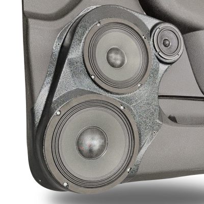 Front Door Custom Speaker Pods for the 2007-2009 Cadillac Escalade Chevrolet Avalanche Tahoe Silverado Suburban GMC Yukon Sierra to hold 8.0 in and 6.5 in and 3.5 in speakers for car audio installation upgrade
