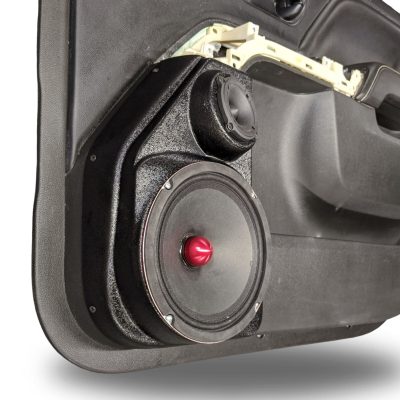 Front Door Custom Speaker Pods for the 2014-2018 Chevrolet Silverado GMC Sierra to hold 8.0 in and 2.0 in speakers for car audio installation upgrade