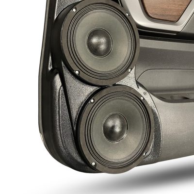 Rear Door Custom Speaker Pods for the 2016-2024 Nissan Titan to hold Dual 8.0 in speakers for car audio installation upgrade