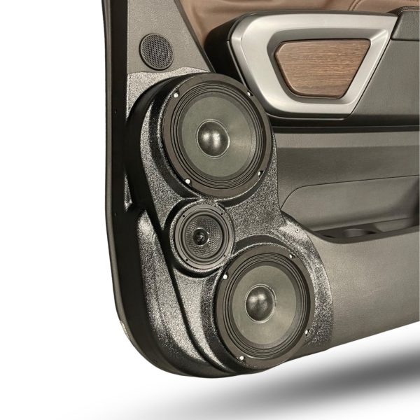 Rear Door Custom Speaker Pods for the 2016-2024 Nissan Titan to hold Dual 6.5 in and 3.5 in  speakers for car audio installation upgrade