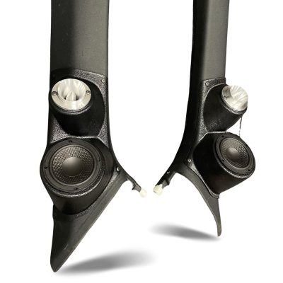 A-Pillar Custom Speaker Pods for the 2015-2018 Porsche Macan to hold 3.5 in and 2.0 in  speakers for car audio installation upgrade