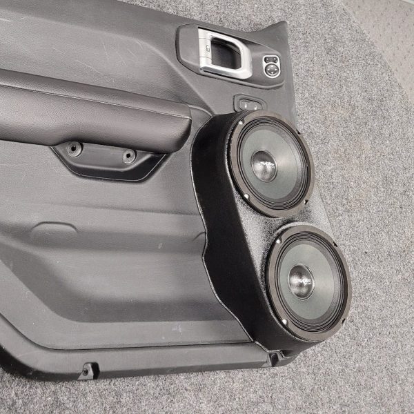 Front Door Custom Speaker Pods for the 2020-2024 Jeep Gladiator Wrangler to hold Dual 6.5 in speakers for car audio installation upgrade