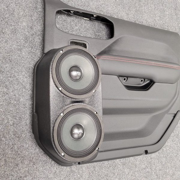 Front Door Custom Speaker Pods for the 2020-2024 Jeep Gladiator Wrangler to hold Dual 6.5 in speakers for car audio installation upgrade