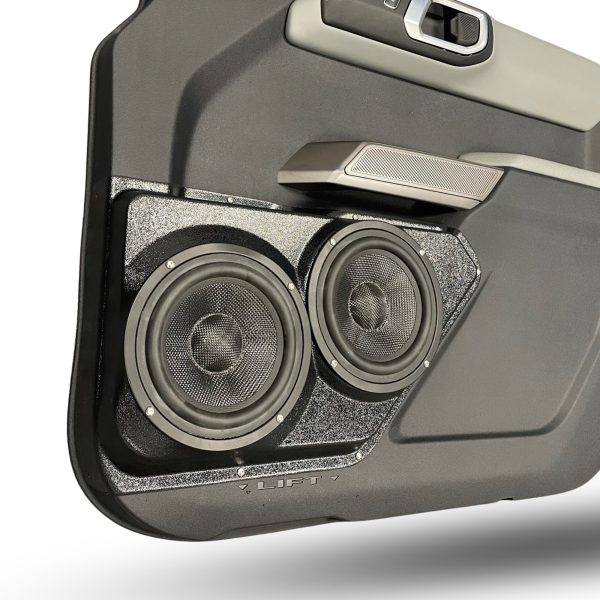 Front Door Custom Speaker Pods for the 2021-2023 Ford Bronco to hold Dual 6.5 in speakers for car audio installation upgrade