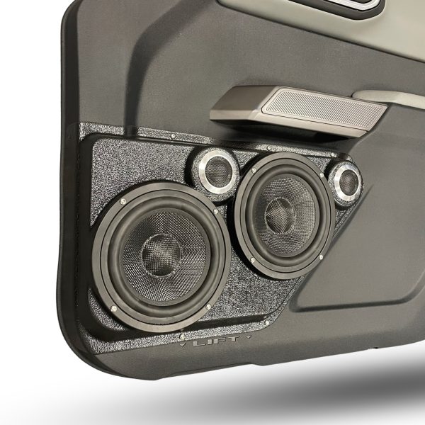 left ortho Speaker Upgrade for the Front Door of your 2021-2023 Ford Bronco. Easy installation of a Dual 6.5" Midrange and Dual Tweeter for the most powerful car stereo possible.