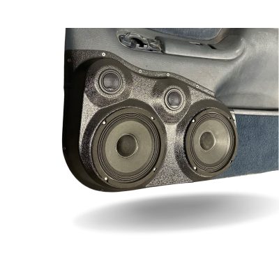 Front Door Custom Speaker Pods for the 1995-1999 Cadillac Escalade Chevrolet Silverado Suburban Tahoe GMC Sierra Yukon to hold Dual 6.5 in and Dual 2.0 in speakers for car audio installation upgrade