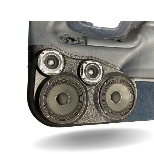 left ortho Speaker Upgrade for the Front Door of your 1995-1999 Chevrolet Tahoe, Suburban, Silverado; GMC Yukon, Sierra. Easy installation of a Dual 6.5" Midrange and Dual 3.5" Super Tweeter for the most powerful car stereo possible.