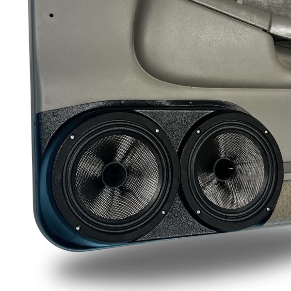 Front Door Custom Speaker Pods for the 1998-2004 Chevrolet Blazer S-10 GMC Jimmy Sonoma to hold Dual 8.0 in speakers for car audio installation upgrade