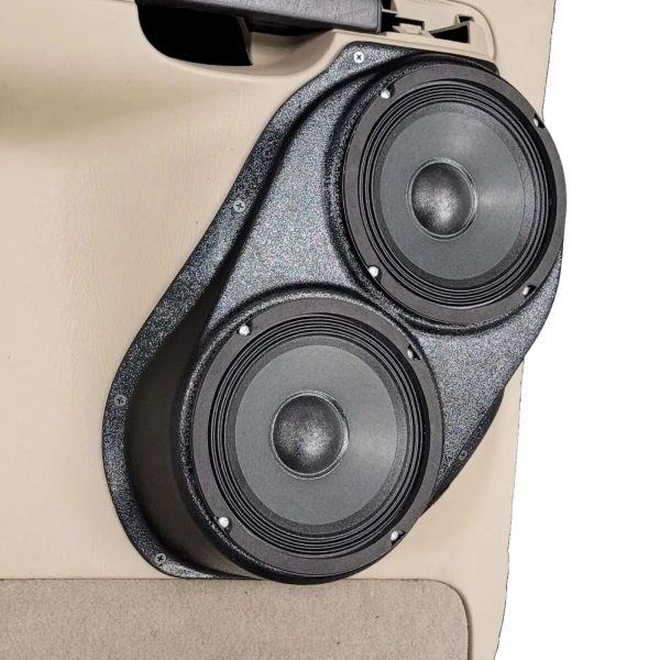 left ortho Speaker Upgrade for the Rear Door of your 1999-2007 Ford F250, F350. Easy installation of a Dual 6.5" Midrange for the most powerful car stereo possible.