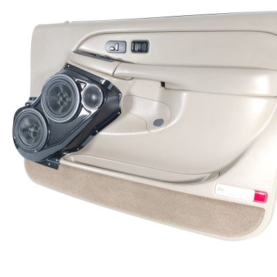 Front Door Custom Speaker Pods for the 2000-2006 Cadillac Escalade Chevrolet Avalanche Silverado Tahoe Suburban GMC Sierra Yukon to hold Dual 6.5 in and 3.5 in  speakers for car audio installation upgrade