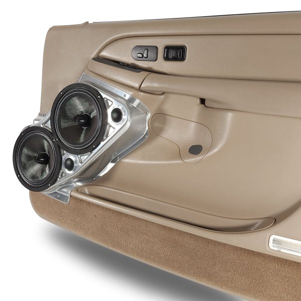 right full Speaker Upgrade for the Front Door of your 2000-2006 Chevrolet Tahoe, Suburban, Avalanche, Silverado. GMC Yukon, Sierra. Cadillac Escalade. Easy installation of a Dual 8" and Dual Tweeter for the most powerful car stereo possible.