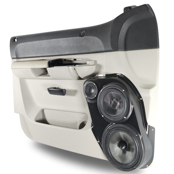 right full Speaker Upgrade for the Front Door of your 2007-2009 Chevrolet Silverado, GMC Sierra. Easy installation of a 8", 6.5" Midranges plus a 3.5" Super Tweeter for the most powerful car stereo possible.