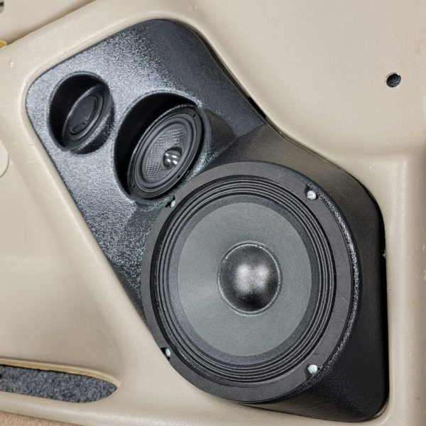 Front Door Custom Speaker Pods for the 2000-2006 Cadillac Escalade Chevrolet Avalanche Silverado Tahoe Suburban GMC Sierra Yukon to hold 6.5 in and 3.5 in and 2.0 in speakers for car audio installation upgrade