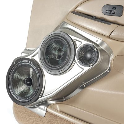 Front Door Custom Speaker Pods for the 2000-2006 Cadillac Escalade Chevrolet Avalanche Silverado Tahoe Suburban GMC Sierra Yukon to hold 8.0 in and 6.5 in and 3.5 in speakers for car audio installation upgrade