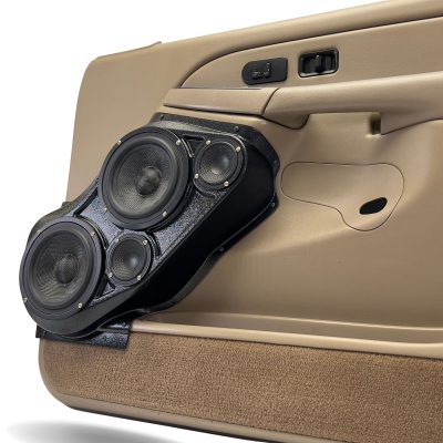 Front Door Custom Speaker Pods for the 2000-2006 Cadillac Escalade Chevrolet Avalanche Silverado Tahoe Suburban GMC Sierra Yukon to hold Dual 6.5 in and Dual 3.5 in  speakers for car audio installation upgrade