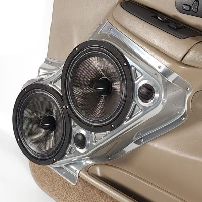 Front Door Custom Speaker Pods for the 2000-2006 Cadillac Escalade Chevrolet Avalanche Silverado Tahoe Suburban GMC Sierra Yukon to hold Dual 8.0 in and Dual 2.0 in  speakers for car audio installation upgrade