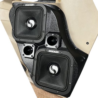Front Door Custom Speaker Pods for the 2000-2006 Cadillac Escalade Chevrolet Avalanche Silverado Tahoe Suburban GMC Sierra Yukon to hold Dual 7.0 in and Dual 2.0 in  speakers for car audio installation upgrade
