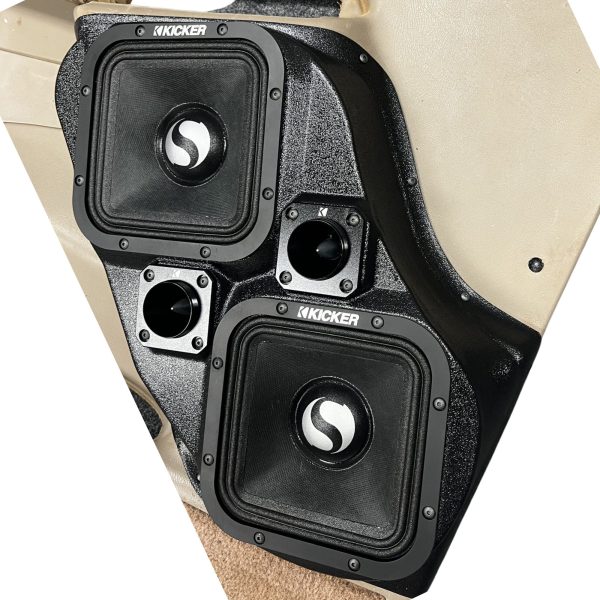 Front Door Custom Speaker Pods for the 2000-2006 Cadillac Escalade Chevrolet Avalanche Silverado Tahoe Suburban GMC Sierra Yukon to hold Dual 7.0 in and Dual 2.0 in  speakers for car audio installation upgrade
