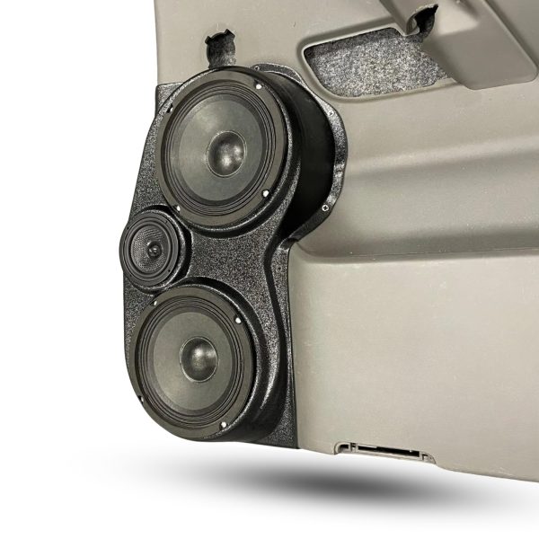 Rear Door Custom Speaker Pods for the 2004-2007 Infiniti QX56 Nissan Armada Titan to hold Dual 6.5 in and 3.5 in speakers for car audio installation upgrade