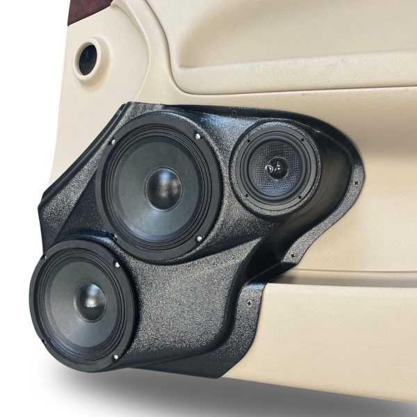 Front Door Custom Speaker Pods for the 2006-2015 Chevrolet Impala to hold Dual 6.5 in and 3.5 in speakers for car audio installation upgrade