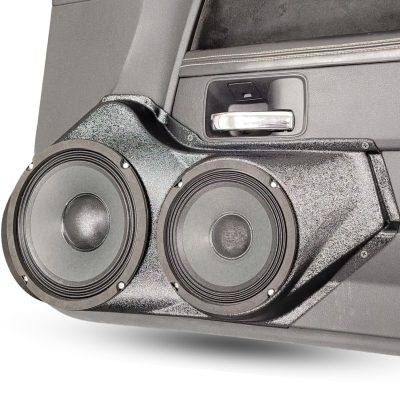 Front Door Custom Speaker Pods for the 2008-2014 Dodge Challenger to hold 8.0 in and 6.5 in speakers for car audio installation upgrade