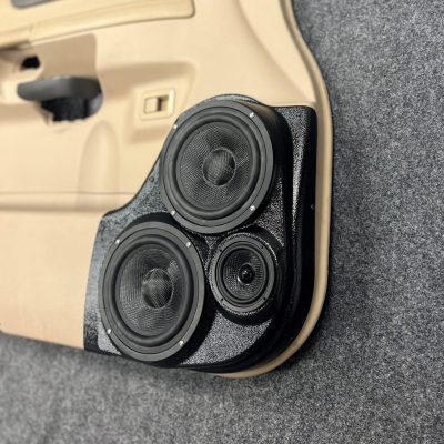 Front Door Custom Speaker Pods for the 2008-2010 Infiniti QX56 Nissan Armada to hold Dual 6.5 in and 3.5 in speakers for car audio installation upgrade