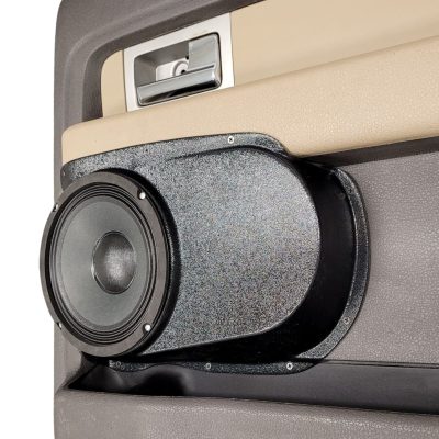 Rear Door Custom Speaker Pods for the 2009-2014 Ford F-150 to hold 8.0 in speakers for car audio installation upgrade
