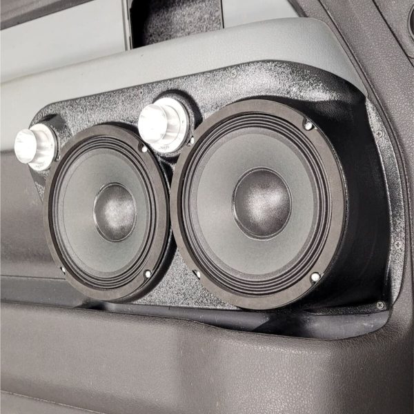 right ortho Speaker Upgrade for the Front Door of your 2009-2014 Ford F150. Easy installation of a Dual 8" and Dual Tweeter for the most powerful car stereo possible.