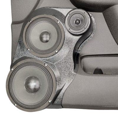 Front Door Custom Speaker Pods for the 2007-2009 Cadillac Escalade Chevrolet Avalanche Tahoe Silverado Suburban GMC Yukon Sierra to hold 8.0 in and 6.5 in and 3.5 in speakers for car audio installation upgrade