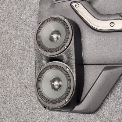 Rear Door Custom Speaker Pods for the 2011-2017 Jeep Wrangler to hold Dual 6.5 in speakers for car audio installation upgrade