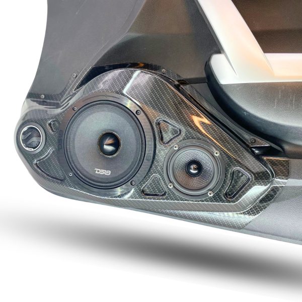Front Door Custom Speaker Pods for the 2012-2015 Honda Civic to hold 6.5 in and 3.5 in and 2.0 in speakers for car audio installation upgrade