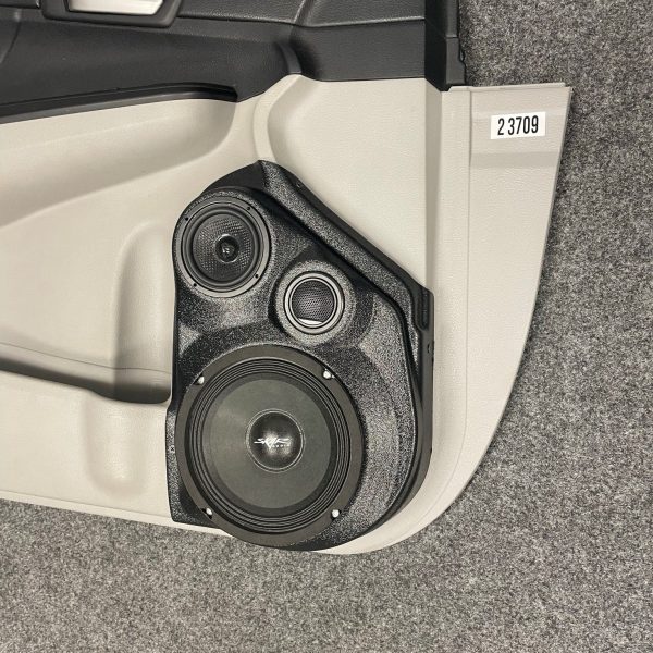 Front Door Custom Speaker Pods for the 2012-2017 Toyota Camry to hold 6.5 in and 3.5 in and 2.0 in  speakers for car audio installation upgrade