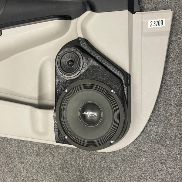 Front Door Custom Speaker Pods for the 2012-2017 Toyota Camry to hold 8.0 in and 3.5 in speakers for car audio installation upgrade