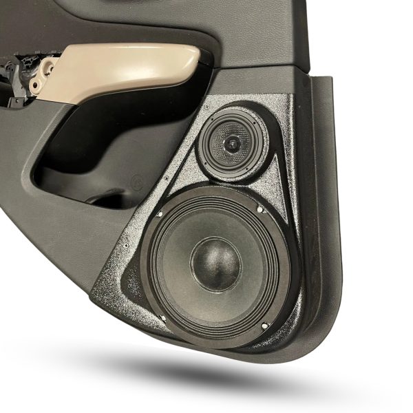 right ortho Speaker Upgrade for the Rear Door of your 2014-2023 Jeep Cherokee. Easy installation of a 8" and 3.5" Super Tweeter for the most powerful car stereo possible.