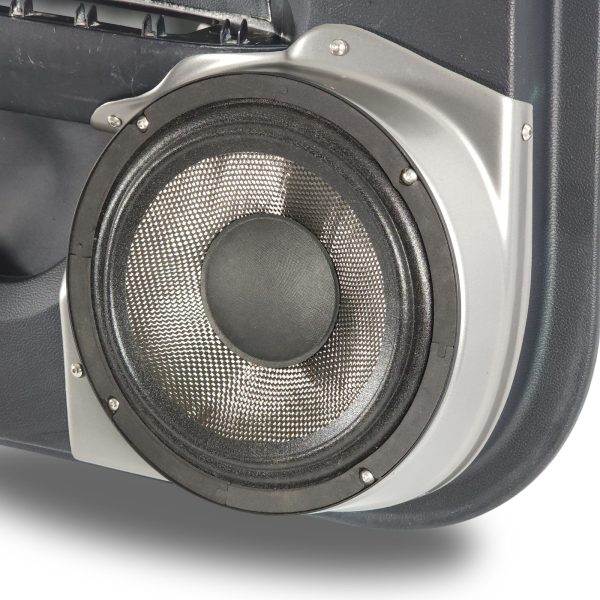 right ortho Speaker Upgrade for the Front Door of your 2015-2023 Ford Mustang. Easy installation of a Single 8" Midrange for the most powerful car stereo possible.