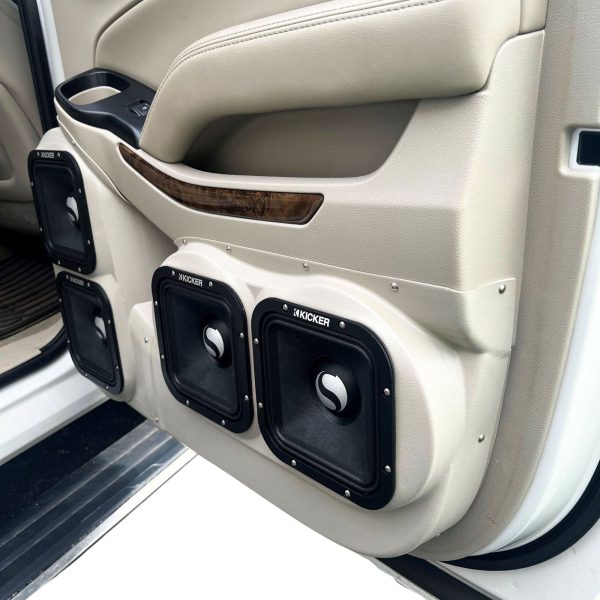 right ortho Speaker Upgrade for the Rear Door of your 2015-2020 Chevrolet Tahoe, Suburban, GMC Yukon. Easy installation of a Dual 7" Square Midrange for the most powerful car stereo possible.